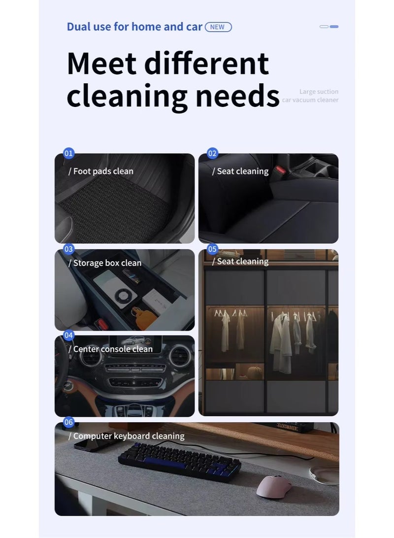 HUMJO Car Vacuum Cleaner Mini Portable 4-in-1 Handheld Wireless Vacuum Cleaner with Blower and 10000pa Suction for Car/Home Use 3600 mAh,4 Replacement Heads - Image 4